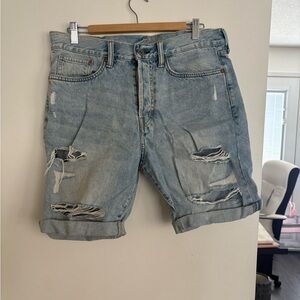 Casual Light Blue Distressed Denim Shorts